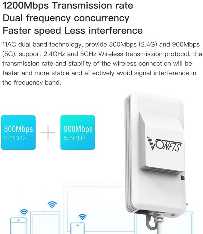 Vonets VAP11AC 2.4G+5G WiFi Bridge/Wireless Repeater/Wired to WiFi Adapter 1200Mbps with RJ45 Ethernet Cable Good Partner for Security System, IP Device - Image 5